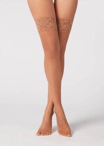 Calzedonia 8 Denier Ultra Sheer Thigh-Highs Strumpor Dam Beige Bruna | SE2937RW
