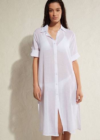 Calzedonia Bomull Maxi Shirt Cover Ups Dam Vita | SE2121KI