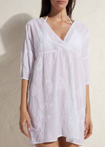 Calzedonia Embroidered Klänning Cover Ups Dam Vita | SE2113PQ