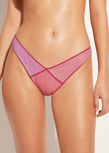 Calzedonia High Cut Brazilian Lamé Lisbona Bikiniunderdel Dam Rosa | SE2799MA