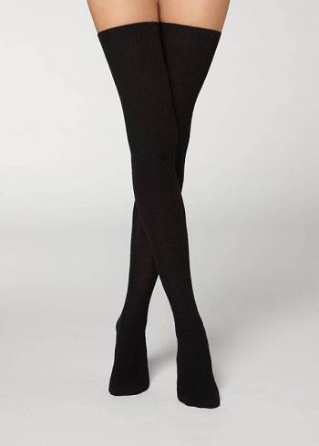 Calzedonia Thigh High Socks with Open Knit Ull Strumpor Dam Svarta | SE2921WY